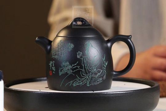 《秦權》茶壺工藝美術(shù)師手工紫砂壺泡茶器宜興黑料秦權茶具