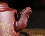 《魚(yú)躍龍門(mén)》宜興紫砂壺高級工藝美術(shù)師手工禮品茶具底槽青