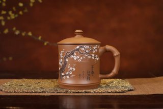 《竹節蓋杯-泥繪梅花款》紫砂壺實(shí)力派名家手工宜興茶壺茶具段泥