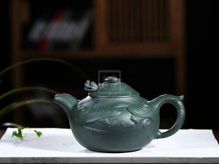 《云龍》宜興紫砂壺高級工藝美術(shù)師手工民國綠泡茶壺魚(yú)化龍茶具
