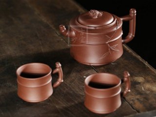 《富貴竹節套組》宜興紫砂壺套組紫砂泡茶壺紫泥手工工藝美術(shù)師紫砂茶具
