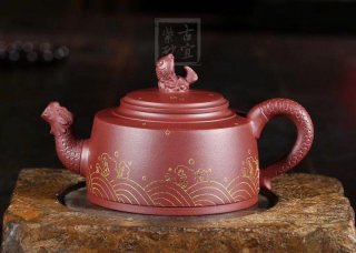 《魚(yú)躍龍門(mén)》宜興紫砂壺高級工藝美術(shù)師手工禮品茶具底槽青