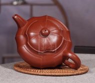 《菱意》宜興紫砂壺高級工藝美術(shù)師手工貴妃紅朱泥大彬六方