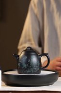 《秦權》茶壺工藝美術(shù)師手工紫砂壺泡茶器宜興黑料秦權茶具