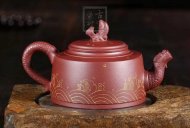 《魚(yú)躍龍門(mén)》宜興紫砂壺高級工藝美術(shù)師手工禮品茶具底槽青