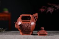 《喜在眼前》宮燈紫砂壺高級工藝美術(shù)師宜興手工茶壺底槽青壺