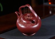 《梵華提梁》純手工高級工藝美術(shù)師宜興紫砂創(chuàng  )新提梁壺紫泥泡茶壺套壺
