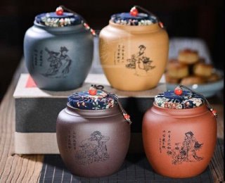 《四大美女茶葉罐》宜興紫砂壺手工紫泥，段泥，紅清水泥，天青泥茶壺具