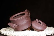 《竹節壺》宜興紫砂壺助理工藝美術(shù)師手工竹節壺紫泥