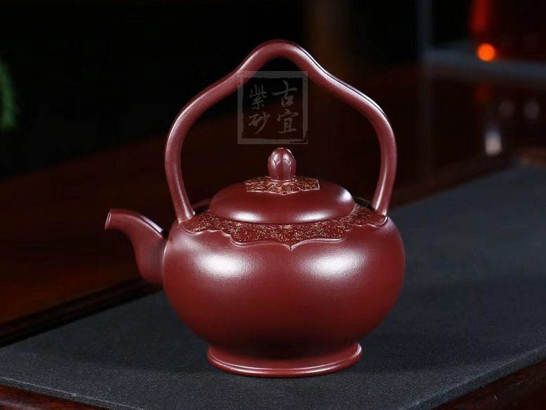 《梵華提梁》純手工高級工藝美術(shù)師宜興紫砂創(chuàng  )新提梁壺紫泥泡茶壺套壺